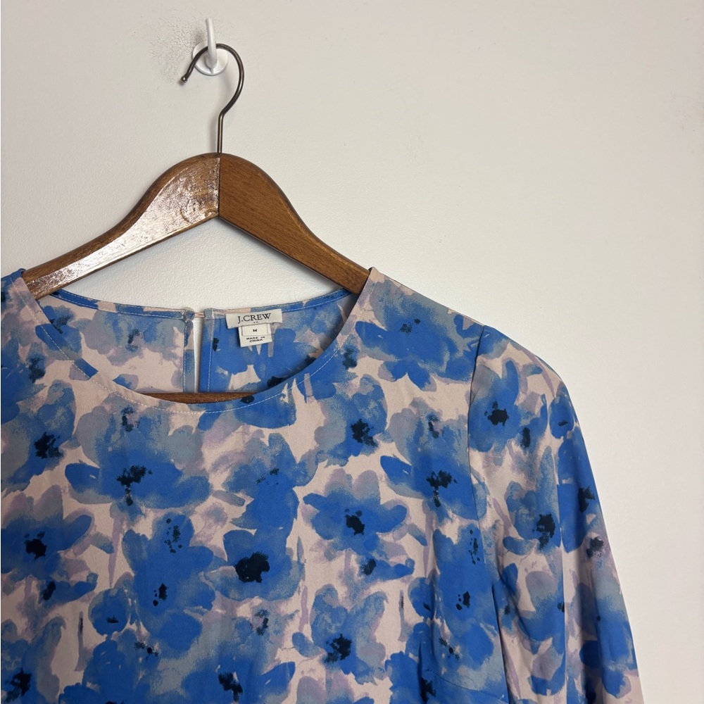 J. Crew Blue White Floral Watercolor Peplum Top Blouse - Picture 5 of 8